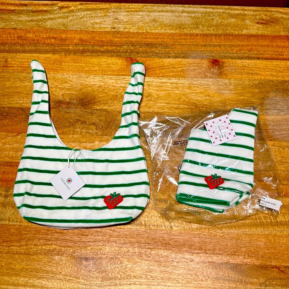 2 Kelly green stripe tote bags